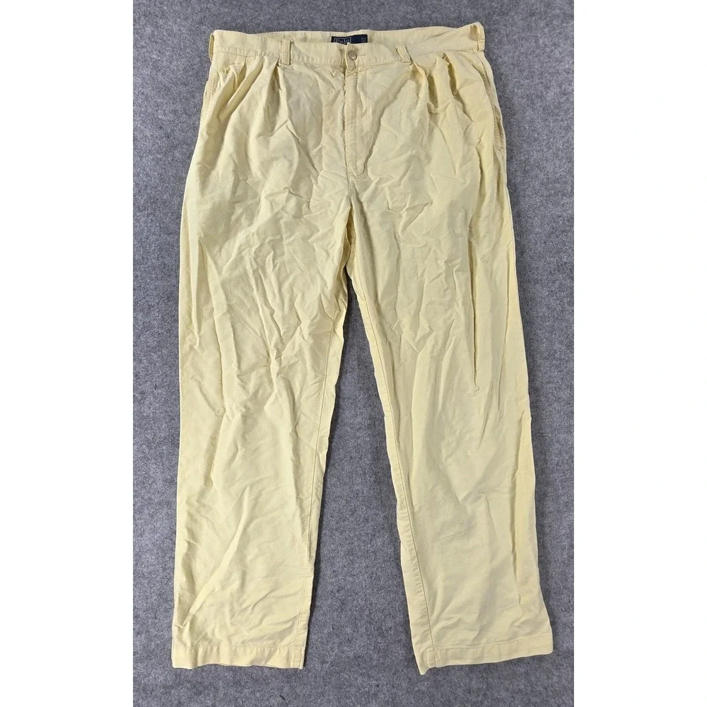 Polo Ralph Lauren Andrew Chino Pants Mens 38x32 Yellow Pleated Golf Preppy Retro